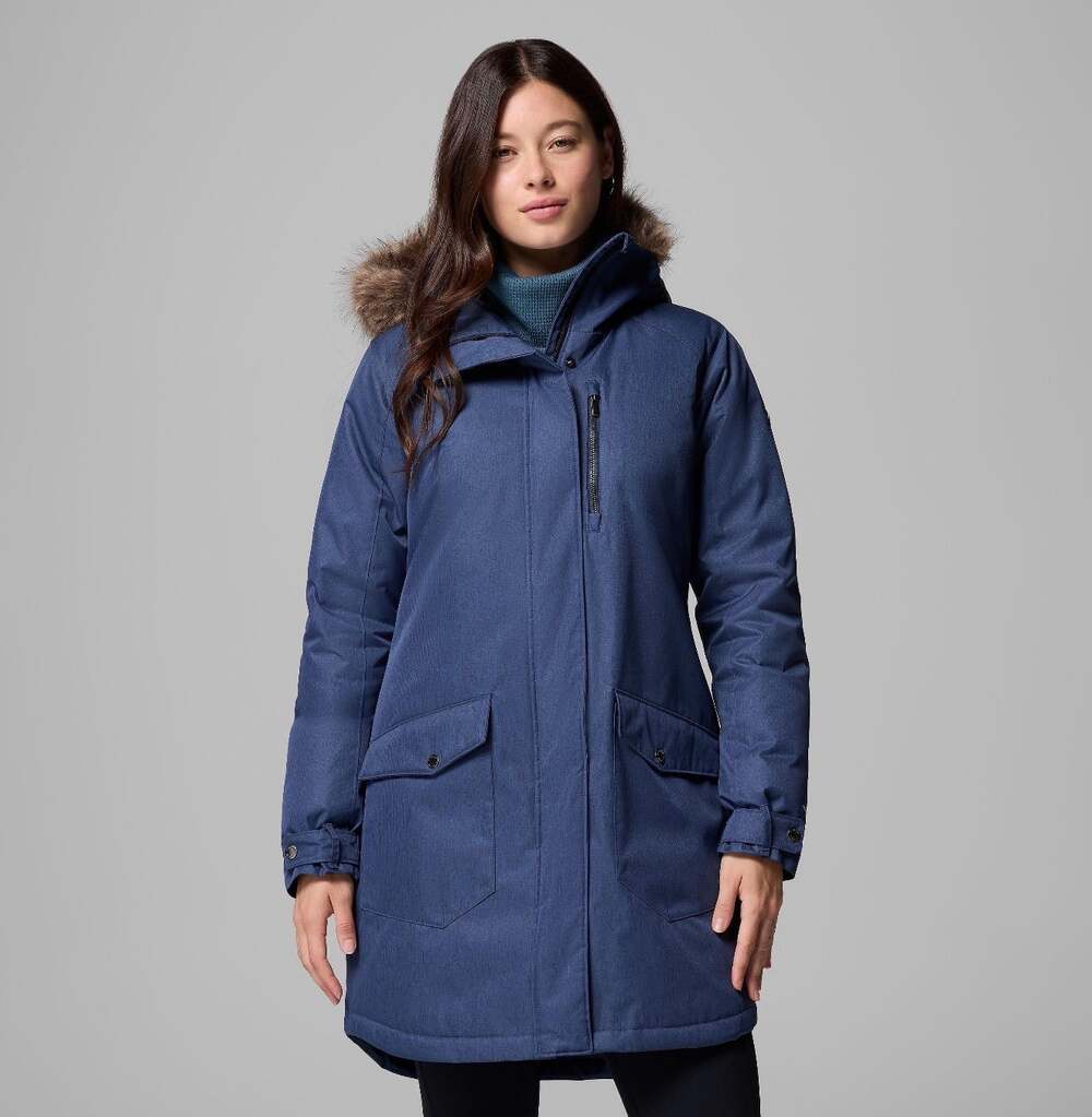 Columbia Suttle Mountain Long Omni-Heat Navy Faux Fur Winter Parka XL NWOT